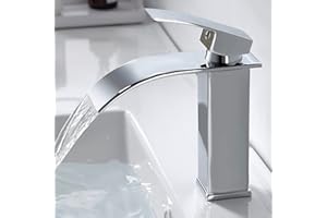 kisimixer Moderne Robinet Salle de Bain Cascade, Design Elégant Robinet Lavabo, Mitigeur en Laiton, Eau Chaude et Froide Disponible, Robinetterie Chromé G 3/8, Mitigeur Lavabo sans Tirette de Vidage