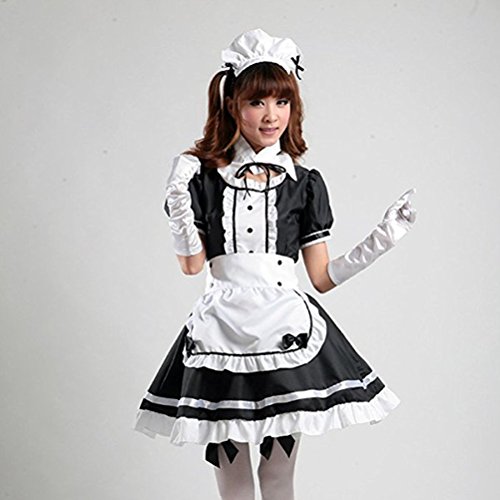 tzm2016 Anime Cosplay Costume French Maid Outfit Halloween, 4 pcs as a set including dress; headwear; apron; fake collar ( black , Size XL ) - 3