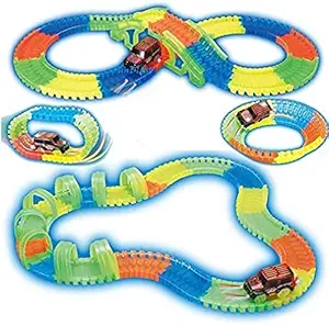 FunBlast Glow in The Dark Racetrack for Kids - Flexible Bendable Race Track with 3D-Light Car for 3+ Years Kids,Boys,Girls. (162 cm Speed Track - 128 PCS)