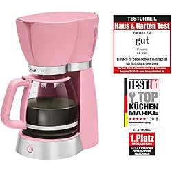 Clatronic KA 3689 Rock 'n 'retro Cafetière Filtre 15 Tasses, Théière en Verre, système anti-gouttes, arrêt automatique, 1000 W, Rose