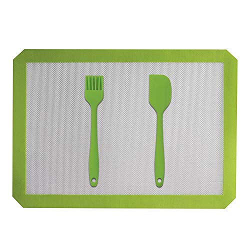 Tapete de Cocción, Espátula y cepillo de silicona Antiadherente, Resistente al Calor, Tapete para Hornear anti-adhesivo Reutilizable de fibra de vidrio (42 x 29.5 cm)