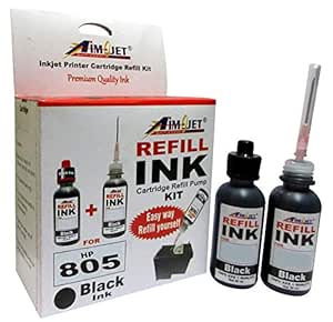 Aimjet Ink for Self Refill HP 805 Black Cartridges Compatible with HP Deskjet 1210, 1211, 1212 