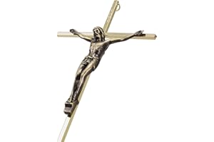 ACHIBANG Crucifix Wall Cross - Metal Slender Catholic Crosses Wall Decor - 10 Inch - Shiny Gold