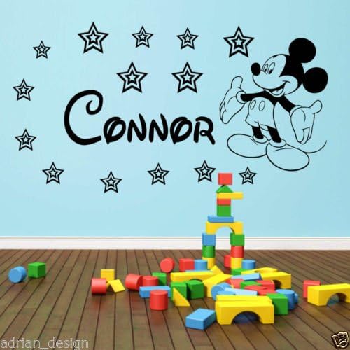 MICKEY MOUSE personalised Wall Sticker Any Name Decal Disney Style zz1 -Large -SIZE 120cm x 40cm (48" x 16") -Black