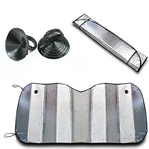 PSA UE002 Aluminium Foil Foldable Car Sunshades for Front Windshield, Color: Silver, Qty: 1 Pc