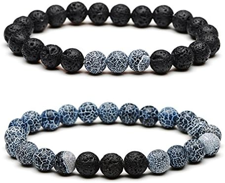 SIVITE 2PCS Natural Lava Stone Multicolor Weathered Agate Mala Beads Bracelet Essential Oil Diffuser Boho Bracelet