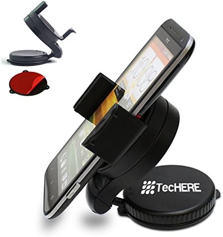 TecHERE SmartClaw - Universal Car Mount Holder with suction cup and adhesive disk for dashboard - Fits iPhone 6 5S 5C 5 4S, Samsung Galaxy S2 S3 S4 S5, Nexus 5, GPS and other devices between 50mm and 80mm wide - Multi-angle 360 degree rotation - 100% Money Back Guarantee - Black