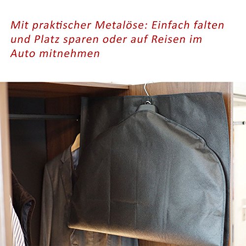 3x Premium Kleidersack | Atmungsaktive Kleiderhüllen inkl. SCHUHBEUTEL | Hochwertiger Vlies-Stoff | Robuster Reißverschluss | Kleidertasche für Anzug, Sakko, Hemden, Blusen | Schwarz | 100 x 60 cm - 3