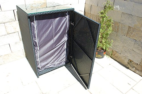 PolyRattan Kissenbox DEUTSCHE MARKE — EIGNENE PRODUKTION 8 Jahre GARANTIE Garten Möbel incl. Glasplatte für 20 Sitzkissen Ragnarök-Möbeldesign ( Schwarz ) Gartenmöbel Gartentisch Aluminium Rattan Beistelltisch, Stehttisch - 5