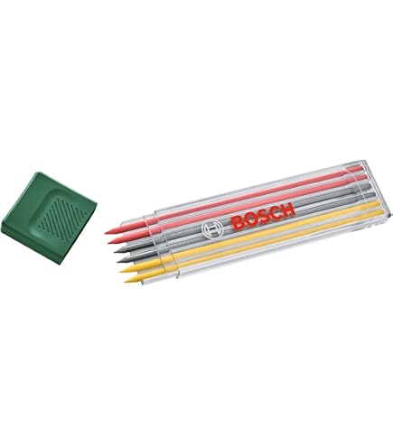 Mines Graphite Bosch HB - Lot De 6 Mines 2.8mm - Pour Marqueur Trous Profonds - Étui Range
