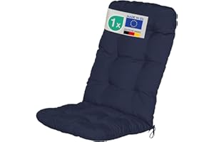 Beautissu Coussin Exterieur Jardin Flair HL - Coussin Chaise Jardin pour Chaise, Fauteuil ou transat de Jardin, terrasse ou Balcon - 120x50x8cm - Dossier Haut - Bleu foncé