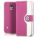 Produktbild Saxonia Flip Case Tasche Samsung Galaxy S5 / S5 Neo Hülle Schutzhülle Elegante Handytasche mit Kartenfach Standfunktion | Farbe Pink-Weiß