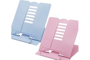 BEOIUCZZY 2 Pezzi Multifunzione Leggio Libri, Leggio da Tavolo, Supporto Regolabile in Metallo per Ricettario o Libri, 6 Altezze Regolabile Metallo Book Stand per Libri, cuochi, Ricette (Rosa + Blu)
