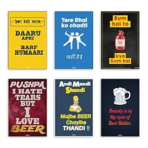 PosterHook Paper Alcoholic Funny Poster, Multicolour, Modern, 12 x 18 inch, Set of 6