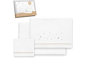 Interbaby - Juego Sabanas Cuna 60x120 Algodon 100% | Sabana Cuna Franela, Cálida, Suave | Incluye Sabana Bajera, Encimera y Funda de Almohada | Ideal para Invierno | Estrellas Luna Blanco/Beige