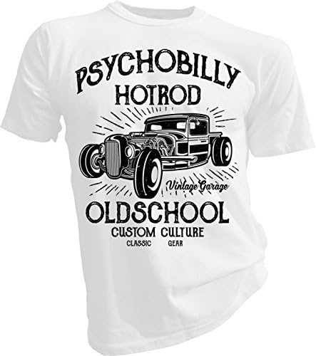 LAH Fabrics Psychobilly Hot Rod, Fruit of The Loom White Unisex T-Shirt (XXXXX-Large)