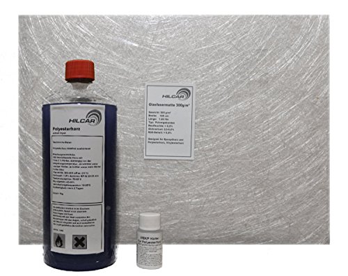 Preisvergleich Produktbild GFK-Set 2kg Polyesterharz + 40g Härter + 4m² Glasfasermatte 300g / m² Profiqualität