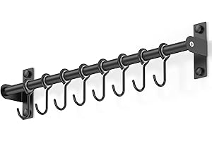 JOPOO Edelstahl Hängeleiste Utensilienregal Wandhalter Kleiderstange mit 8 verschiebbaren Haken für Küche & Badezimmer, 40cm (Schwarz)