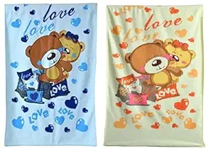 JBG HOME STORE Cartoon Printed Towels for Kids Babies Toddler Pack of 2 | Quick Drying and Absorbant Cotton Bath Towels | Soft Towel for Unisex Little Boys and Girls, 60 x 120 cm, Blue and Peach