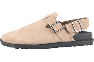 PMUEI Women's Suede Slip-on Slippers Ladies' Buckle Flat Mules for Outdoor Activities Basic Closed-Toe Clogs and Women's Slingback Shoes.