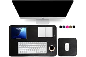 LUX BRAND Set di Tappetini da Scrivania in Vera Pelle, 2 pezzi: Tappetino da scrivania XXL e Tappetino Mouse Pad. Sottomano da Ufficio, Tappetino da Tavolo, Tastiera e Mouse, PC. Made in Italy (Nero)