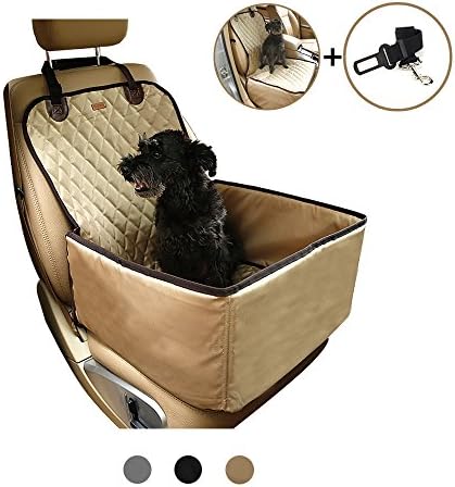 2 in 1 Pet Seat Cover with FREE Seat Belt, Deluxe Waterproof Dog Travel Hammock Rear Seat Protector, Thick Nonslip Scratch-proof Pet Bucket Booster Seat