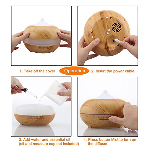 Tepoinn Aroma Diffuser, 300ml Holzmaserung Luftbefeuchter Ultraschall LED Ätherische Öle Humidifier Aromatherapie Diffusor mit farbenwechselnde LED Licht - 9