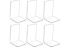 Hiziwimi 6 x Clear Acrylic Bookends with Non-Slip Stickers, Bookend for Bedroom, Library, Office, School and Desktop Organiser, Decoration, Gift, Book Holder for Shelf