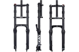 LHHL Snow Beach Bike Suspension Fork 20 Inch 4.0 Tire Fat Air Forks Travel 140mm, 1-1/8inch Steerer Bike Forks Spread 135mm Double Shoulder Shock Absorbing Front Fork QR Manual Lockout