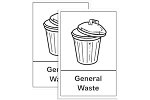 Sara Prints Pack of 2 General Waste Stickers for Bins Self Adhesive Recycling Bin Stickers (150 x 100 mm) A6 Waterproof Recycling Stickers for Bins