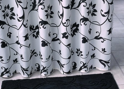 Textil Duschvorhang schwarz weiss 240 x 200 cm Barok incl. Ringe Raumteiler