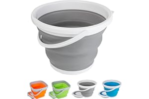 RYHX Cubo Plegable,10L Cubo Plegable Camping con asa，Adecuado para Limpieza de Interiores, Camping, Pesca,Lavado de Coches(Gris Redondo)
