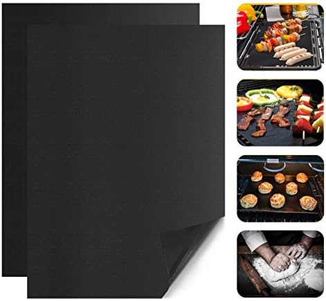 BBQ Grill Mat Non-stick Reusable High Temperature Resistance Grilling Pads FDA Approved, Heavy Duty and Easy to Clean Barbecue Mat - Set of 2