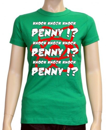 Coole-Fun-T-Shirts T-Shirt Penny? Penny? Penny? Knock Knock, Big Bang Theory - Camiseta de Deporte para Mujer, Color Verde, Talla XX-Large