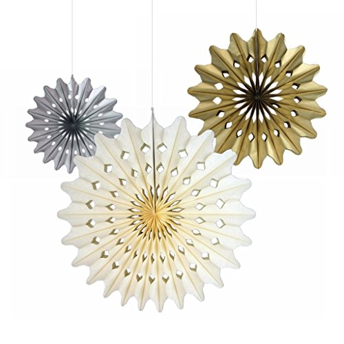 SUNBEAUTY 8er Geburtstag Dekoration Set Happy Birthday Girlande Seidenpapier Fans Paper Circle Dots Garland Pom Poms Flowers for 30th 50th Birthday Party Decoration,Gold Black White (8er Set) - 2
