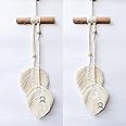 Macrame Kn0ts Leaves Wall Hanging Boho Feather Wall Decor Leaf Yarn Wall Hanging Tapestry Handmade Woven Wall Art For Bedroom Nursery Home Decor (Set of 2) (Off-White)