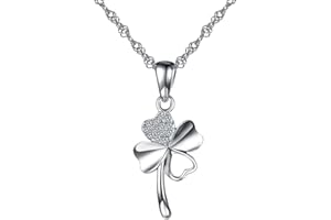BEYEQCEZ Collier et pendentif femme fille en argent 925 le trèfle orné zircon collier, collier pendentif trèfle à quatre feuilles, Collier pendentif en cristal en forme de cœur avec trèfle à quatre feuilles