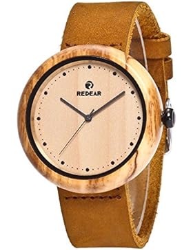 Redear Holzuhr, beiläufige hölzerne Uhren für Damen handgemachtes 100% natürliches Holz mit Leder-Bügel Japanische...