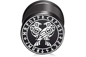 BlackAmazement Orecchini in acciaio inossidabile 316L a forma di corvo, con simbolo circolare, 10 mm, nero, da uomo e da donna