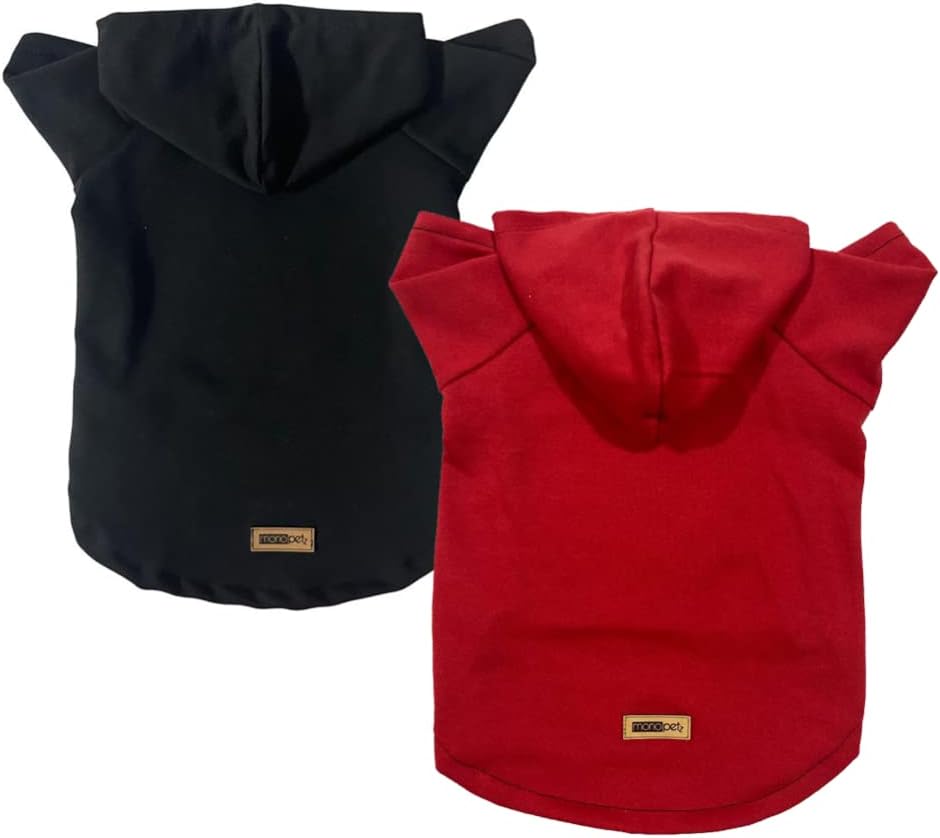 monopetz Kapişonlu Polar Sweatshirt Köpek ve Kedi Kıyafeti & Elbisesi - Kırmızı & Siyah 2'Li Fırsat Paketi S Beden