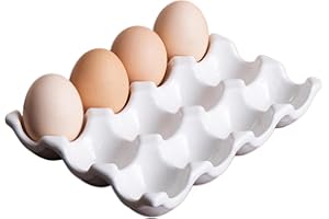 MUZRUNQ Porta di uova in ceramica, 12 tazze di vassoio di uova in ceramica resistente al calore, vassoio di stoccaggio decorativo facile da pulire per frigo