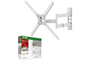 Barkan Biały uchwyt ścienny do telewizora, 13-65 cali pełny ruch przegubowy - 4-ruchowy płaski/zakrzywiony wspornik ekranu, nośność do 40 kg, opatentowany, dożywotnia ograniczona gwarancja, lista UL,