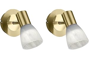 meineWunschleuchte Set di 2 faretti da parete classici in ottone con paralume in vetro bianco, altezza 19 cm