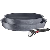 Tefal Ingenio Natural On - Juego de 2 Sartenes 24/28 cm + Mango extraíble, Apto inducción, antiadherentes, revestimiento tita