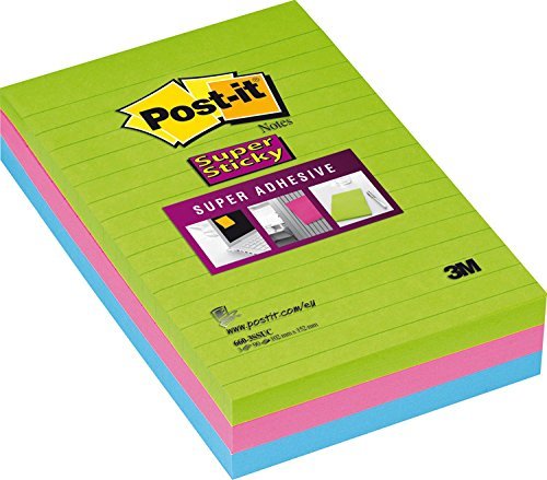 3X Post-it Super Sticky Notes - Ultra Colours, 3 x 90 Sheets Per Pad