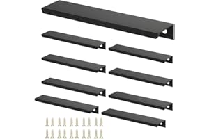 JNRFTY 10Pcs Mount Finger Edge Pull,Hidden Drawer Pulls,Aluminum Hidden Handle Concealed Tab Pulls for Home Kitchen Door Drawer Cabinet (Black,250mm Total Length)