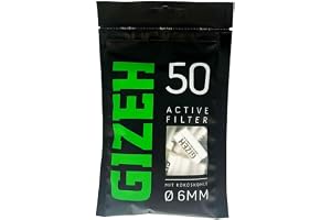 GIZEH Raucherbedarf 20577 Gizeh filtr z węglem aktywnym, cienki rozmiar, 6 mm, biały, 50 sztuk, worek PE