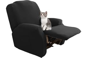 Jaotto Recliner Chair Covers Chair 4-Pieces, Stretch Recliner Chair Slipcover for Armchairs With Side Pocket, Non-Slip Soft Strech Recliner Sofa Covers 1 Seater,Black