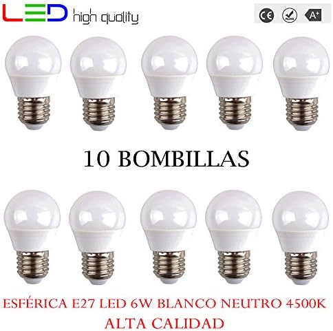 Spherical LED (Pack of 10) 6 W 200º Neutral White 4500 K E27 520LM 220 V-240 V High Quality