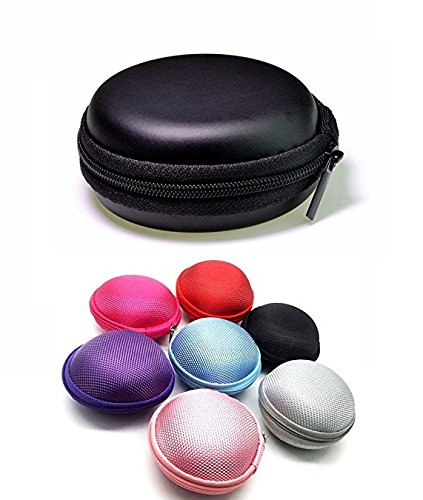 Baskety Round Zippered EVA Pouch for Earphone USB Cables Earbuds (Black)